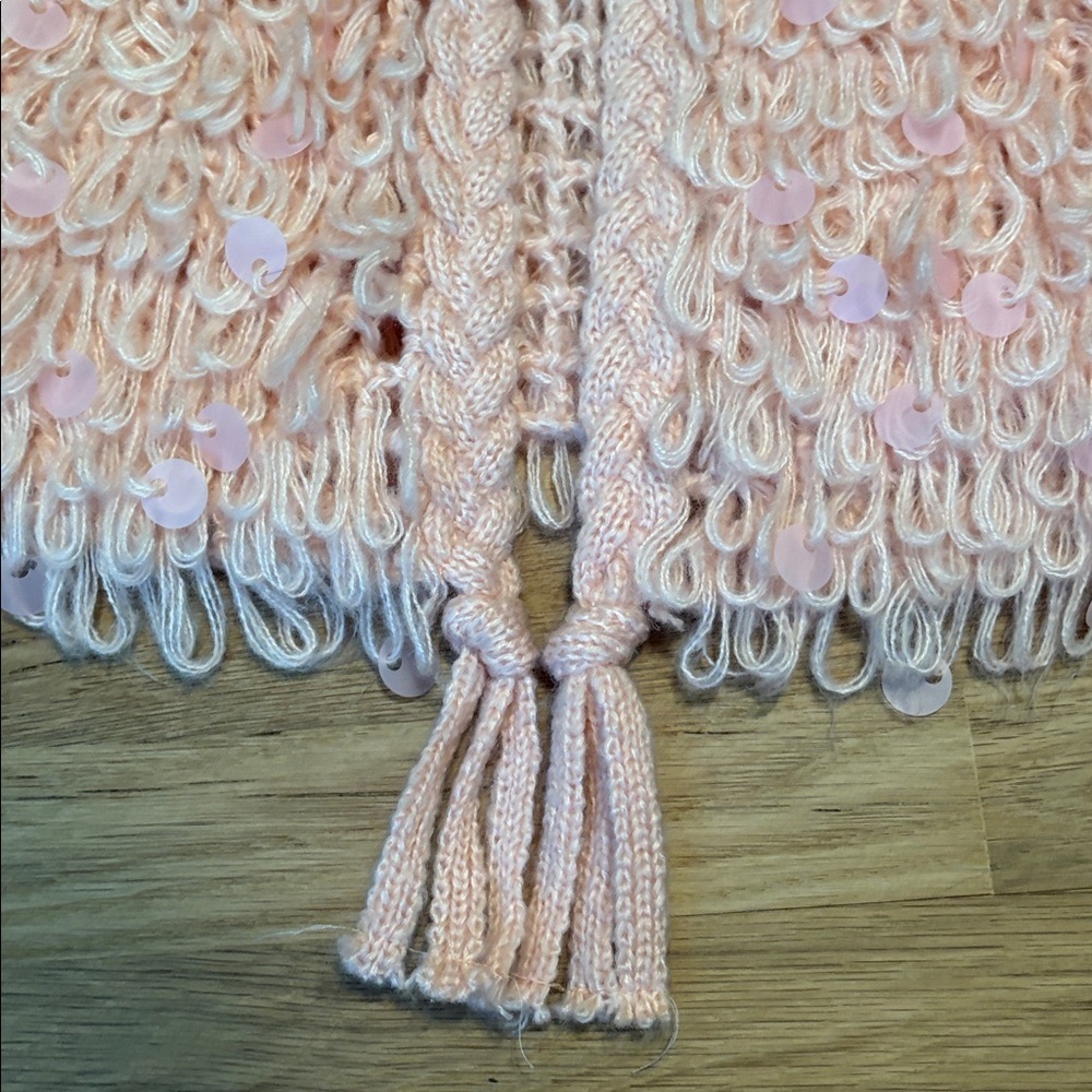 Main Strip Shaggy Lopped Knit & Sequin Pink Textured Cardigan Women’s M - Picture 9 of 13